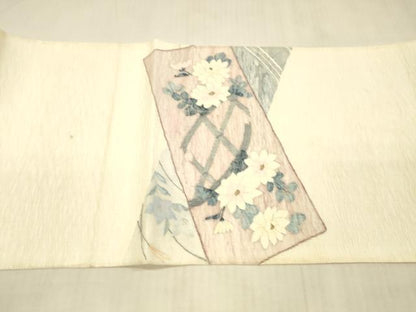 平和屋着物＊夏物 太鼓柄袋帯 渡橋草花文 銀糸 正絹 逸品 DAAX0313cm