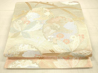 平和屋着物＊夏物 六通柄袋帯 雪輪草花文 金銀糸 正絹 逸品 DAAX0315cm