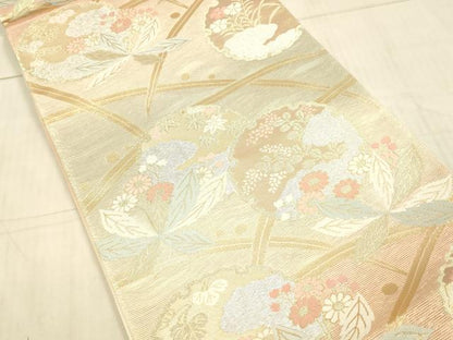 平和屋着物＊夏物 六通柄袋帯 雪輪草花文 金銀糸 正絹 逸品 DAAX0315cm