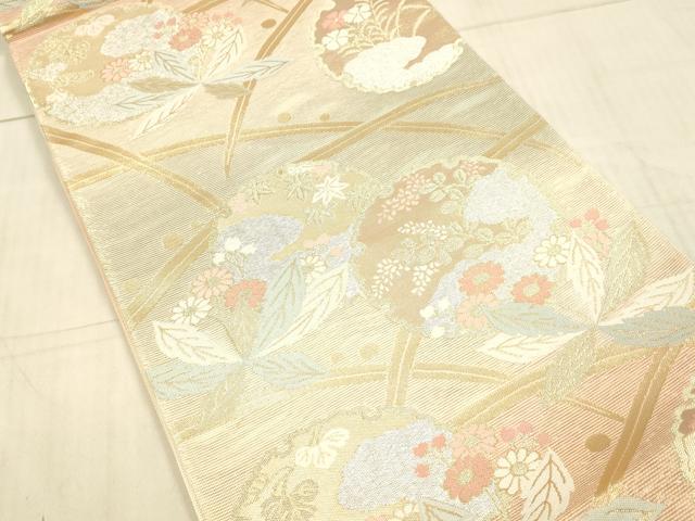 平和屋着物＊夏物 六通柄袋帯 雪輪草花文 金銀糸 正絹 逸品 DAAX0315cm