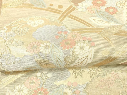 平和屋着物＊夏物 六通柄袋帯 雪輪草花文 金銀糸 正絹 逸品 DAAX0315cm