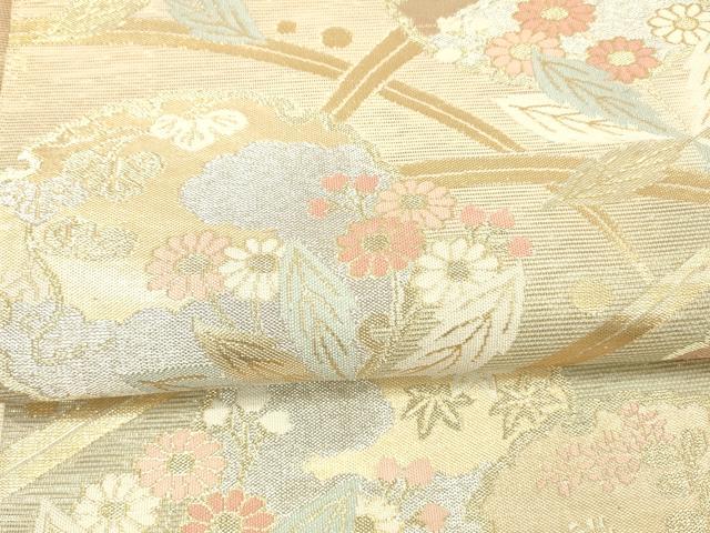 平和屋着物＊夏物 六通柄袋帯 雪輪草花文 金銀糸 正絹 逸品 DAAX0315cm