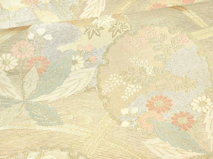 平和屋着物＊夏物 六通柄袋帯 雪輪草花文 金銀糸 正絹 逸品 DAAX0315cm