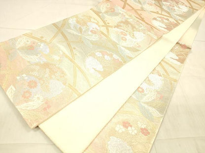平和屋着物＊夏物 六通柄袋帯 雪輪草花文 金銀糸 正絹 逸品 DAAX0315cm