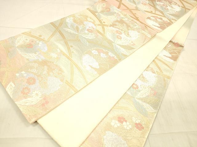 平和屋着物＊夏物 六通柄袋帯 雪輪草花文 金銀糸 正絹 逸品 DAAX0315cm