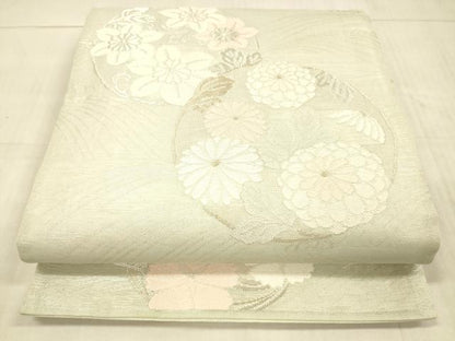 平和屋着物＊夏物 六通柄袋帯 流水草花文 金銀糸 正絹 逸品 DAAX0317cm