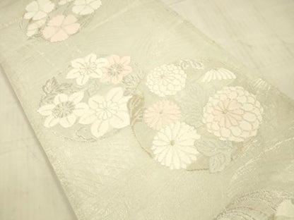 平和屋着物＊夏物 六通柄袋帯 流水草花文 金銀糸 正絹 逸品 DAAX0317cm