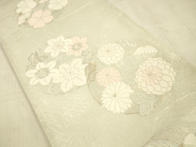 平和屋着物＊夏物 六通柄袋帯 流水草花文 金銀糸 正絹 逸品 DAAX0317cm