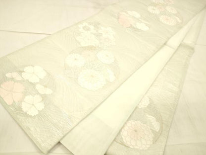 平和屋着物＊夏物 六通柄袋帯 流水草花文 金銀糸 正絹 逸品 DAAX0317cm