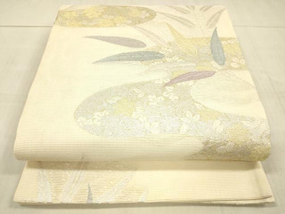 平和屋着物＊夏物 六通柄袋帯 京ころも 流水草葉文 銀糸 正絹 逸品 DAAX0318cm