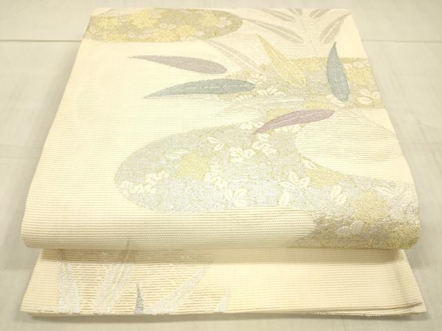 平和屋着物＊夏物 六通柄袋帯 京ころも 流水草葉文 銀糸 正絹 逸品 DAAX0318cm