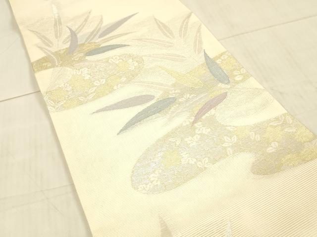 平和屋着物＊夏物 六通柄袋帯 京ころも 流水草葉文 銀糸 正絹 逸品 DAAX0318cm