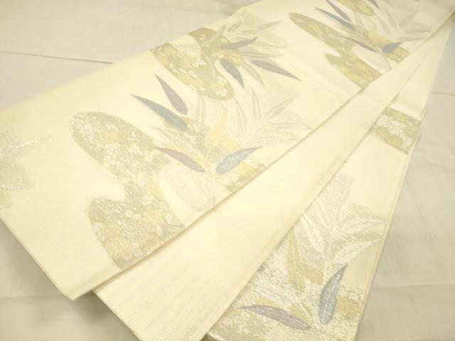 平和屋着物＊夏物 六通柄袋帯 京ころも 流水草葉文 銀糸 正絹 逸品 DAAX0318cm