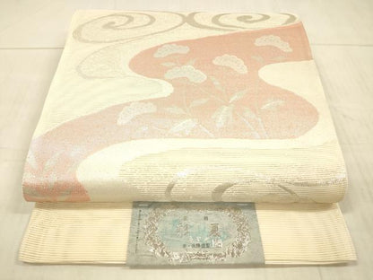 平和屋着物＊夏物 西陣 六通柄袋帯 彩夏 流水草花文 銀糸 証紙付き 正絹 逸品 DAAX0322cm