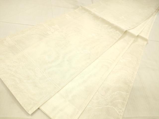 平和屋着物＊夏物 六通柄袋帯 流水草葉文 銀糸 正絹 逸品 DAAX0324cm