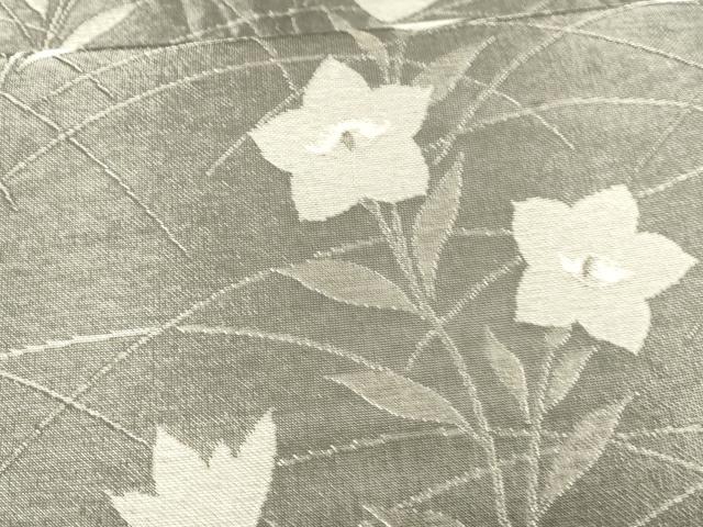 平和屋着物＊夏物 六通柄袋帯 草花文 黒地 銀糸 正絹 逸品 DAAX0325cm