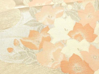 平和屋着物＊夏物 六通柄袋帯 流水草花文 銀糸 正絹 逸品 DAAX0326cm