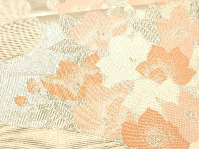 平和屋着物＊夏物 六通柄袋帯 流水草花文 銀糸 正絹 逸品 DAAX0326cm