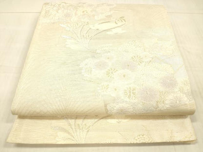 平和屋着物＊夏物 六通柄袋帯 草花文 金銀糸 正絹 逸品 DAAX0327cm