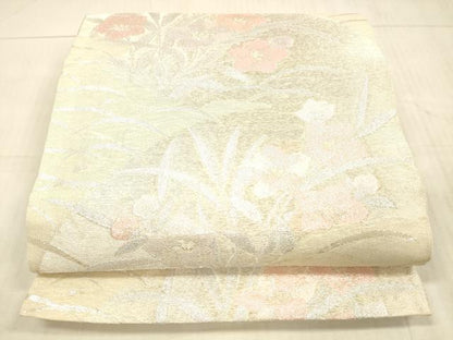 平和屋着物＊夏物 六通柄袋帯 草花文 銀糸 正絹 逸品 DAAX0329cm