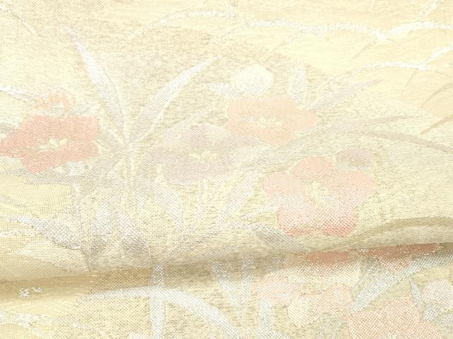 平和屋着物＊夏物 六通柄袋帯 草花文 銀糸 正絹 逸品 DAAX0329cm
