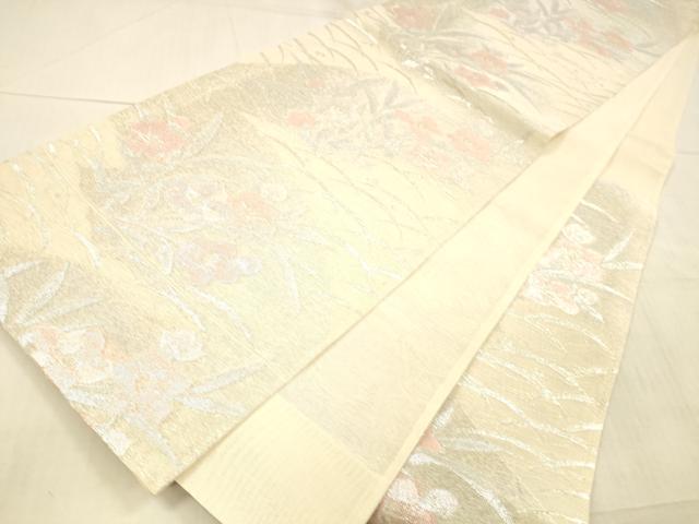 平和屋着物＊夏物 六通柄袋帯 草花文 銀糸 正絹 逸品 DAAX0329cm