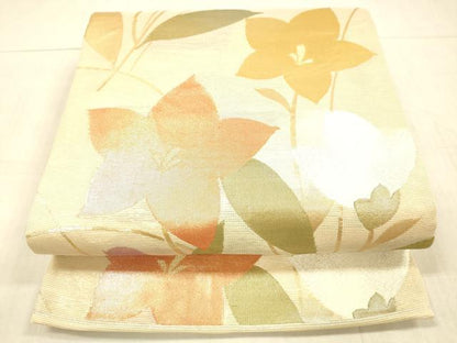 平和屋着物＊夏物 六通柄袋帯 草花文 金銀糸 正絹 逸品 DAAX0331cm