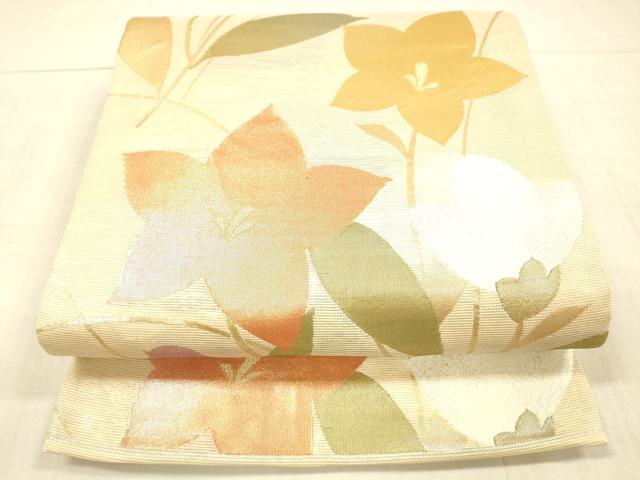 平和屋着物＊夏物 六通柄袋帯 草花文 金銀糸 正絹 逸品 DAAX0331cm