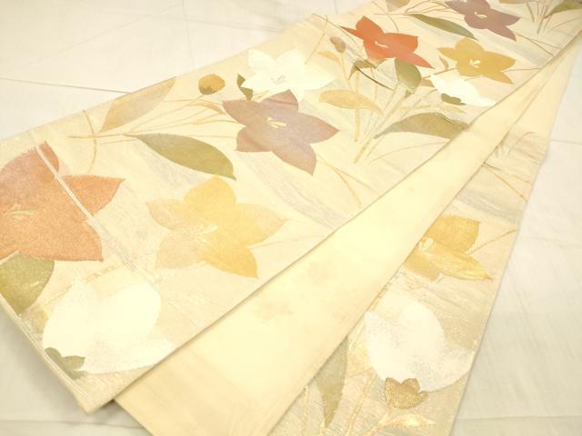 平和屋着物＊夏物 六通柄袋帯 草花文 金銀糸 正絹 逸品 DAAX0331cm