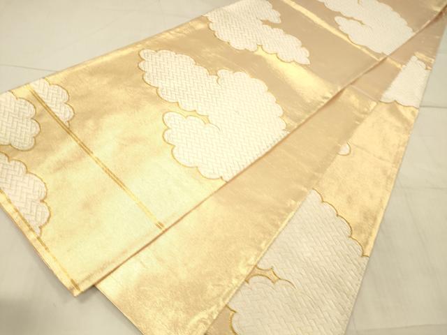 平和屋着物●西陣　河合美術織物謹製　六通柄袋帯　唐織　雲文　金糸　正絹　逸品　DAAX0347cm