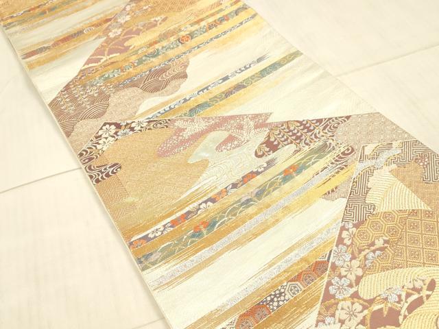 平和屋着物▼六通柄袋帯　吉祥草花文　金銀糸　正絹　逸品　DAAX0356cm