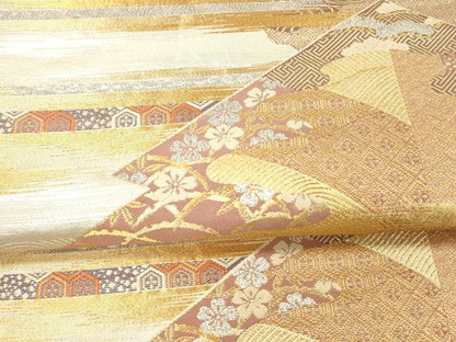 平和屋着物▼六通柄袋帯　吉祥草花文　金銀糸　正絹　逸品　DAAX0356cm