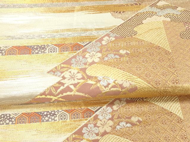 平和屋着物▼六通柄袋帯　吉祥草花文　金銀糸　正絹　逸品　DAAX0356cm
