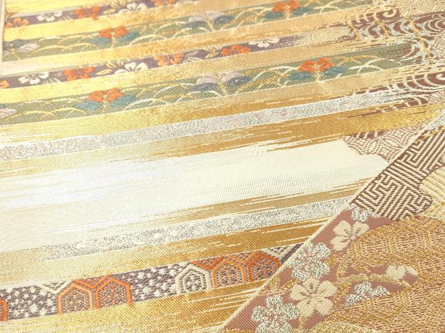 平和屋着物▼六通柄袋帯　吉祥草花文　金銀糸　正絹　逸品　DAAX0356cm