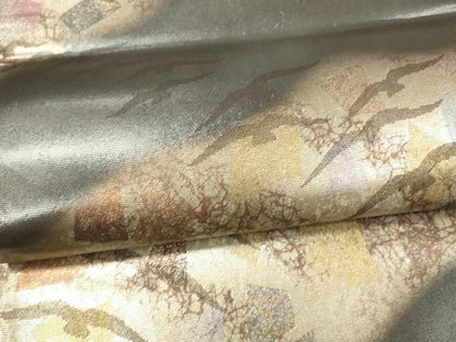 平和屋着物▼六通柄袋帯 抽象飛鳥文 黒地 銀糸 引箔 正絹 逸品 DAAX0357cm