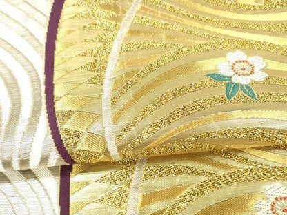 平和屋着物▼六通柄袋帯　舞花文　金銀糸　正絹　逸品　DAAX0363cm