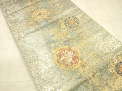 平和屋着物▼六通柄袋帯 正倉院唐草華文 金銀糸 正絹 逸品 DAAX0364cm
