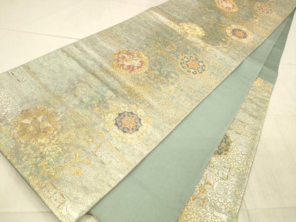 平和屋着物▼六通柄袋帯 正倉院唐草華文 金銀糸 正絹 逸品 DAAX0364cm