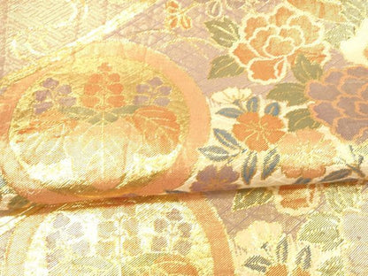 平和屋着物▼佐賀錦　六通柄袋帯　流水花蝶文　金糸　正絹　逸品　DAAX0376cm