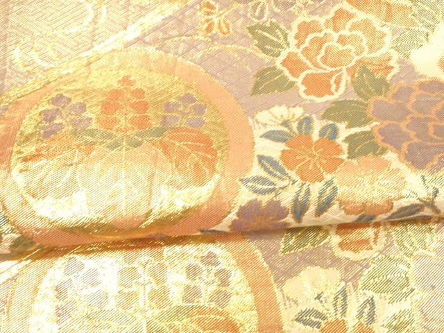 平和屋着物▼佐賀錦　六通柄袋帯　流水花蝶文　金糸　正絹　逸品　DAAX0376cm