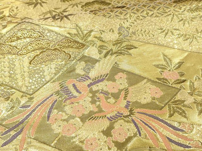平和屋着物▼六通柄袋帯 鳳凰草花文 金糸 正絹 逸品 DAAX0381cm