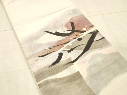 平和屋着物●太鼓柄袋帯　すくい織　抽象文様　金糸　正絹　逸品　DAAX0383cm