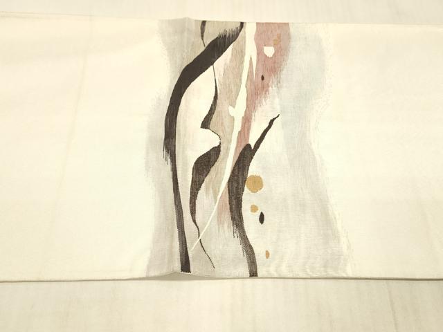 平和屋着物●太鼓柄袋帯　すくい織　抽象文様　金糸　正絹　逸品　DAAX0383cm