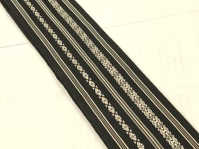 平和屋着物●男性　本場筑前博多織　角帯　献上　黒地　正絹　逸品　DAAX0385cm