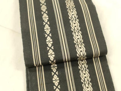 平和屋着物●男性　本場筑前博多織　角帯　献上　黒地　正絹　逸品　DAAX0385cm