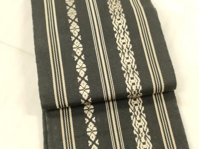 平和屋着物●男性　本場筑前博多織　角帯　献上　黒地　正絹　逸品　DAAX0385cm