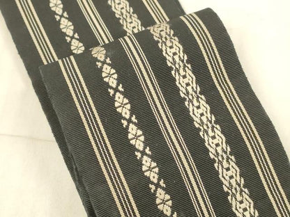 平和屋着物●男性　本場筑前博多織　角帯　献上　黒地　正絹　逸品　DAAX0385cm