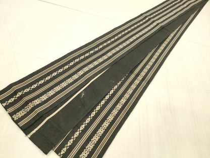平和屋着物●男性　本場筑前博多織　角帯　献上　黒地　正絹　逸品　DAAX0385cm