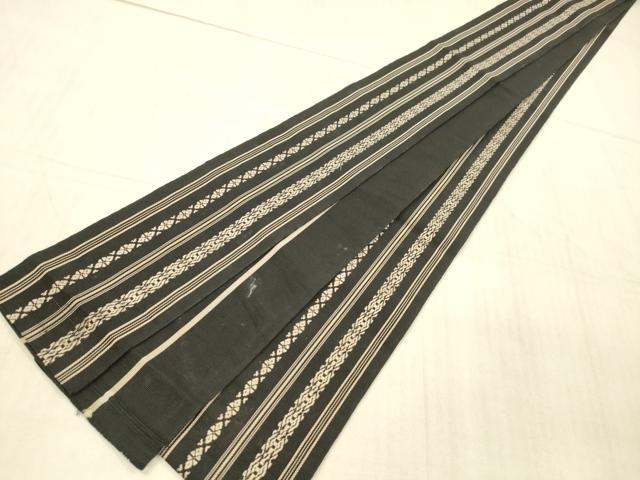 平和屋着物●男性　本場筑前博多織　角帯　献上　黒地　正絹　逸品　DAAX0385cm