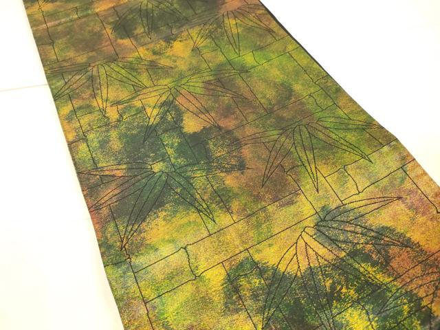 平和屋着物▼六通柄袋帯　笹竹文　金糸　引箔　正絹　逸品　DAAX0386cm
